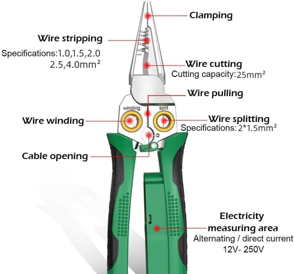 8 In 1 Wire Stripper Twister Cutting, Pulling Wires, Cable Scissors, Voltage