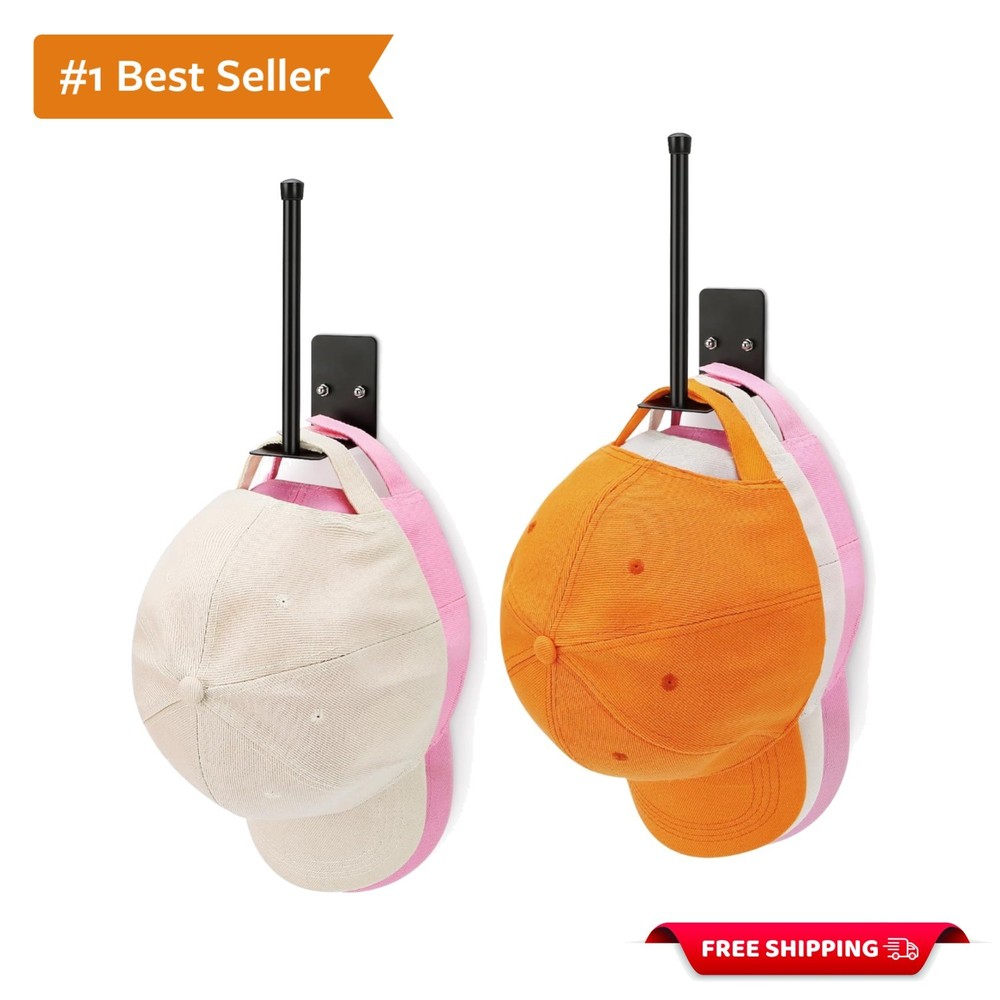 Sleek Black Hat Holder with Versatile Hooks - Perfect for Bedroom or Entryway