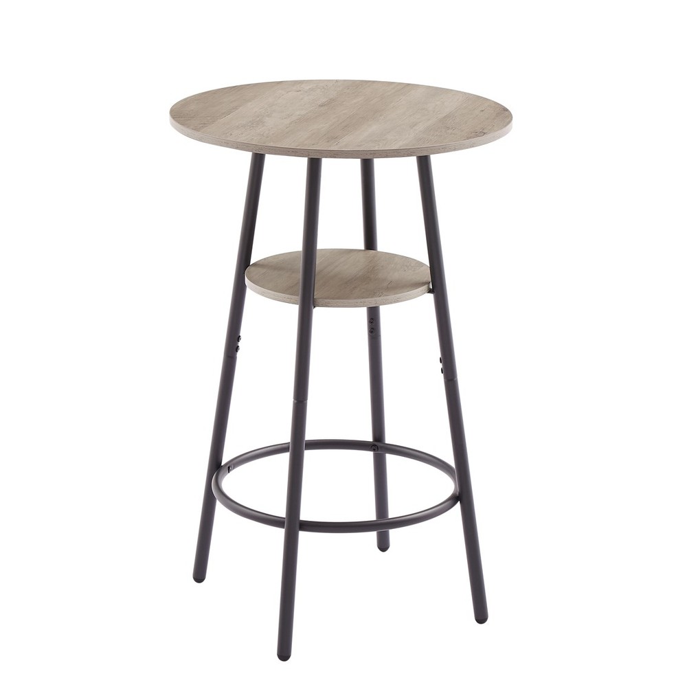 Round 3PCS Bar Stool Set with Shelf Upholstered Stool with Backrest Grey