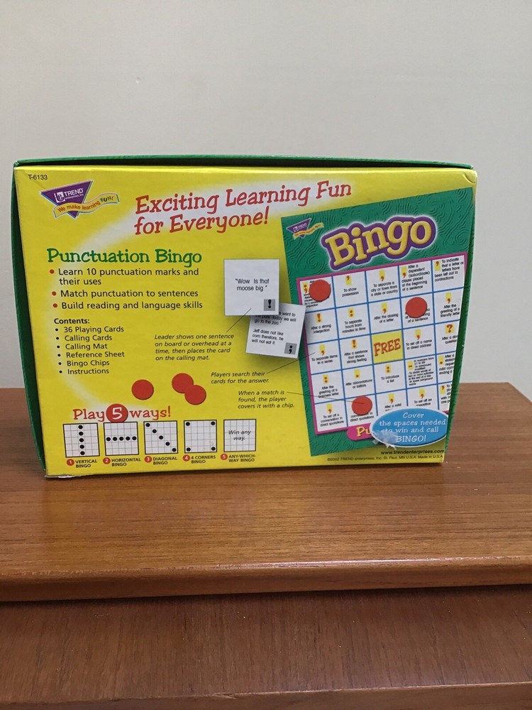 Punctuation Bingo Game Board Game Learning Elementary School Home Schooling