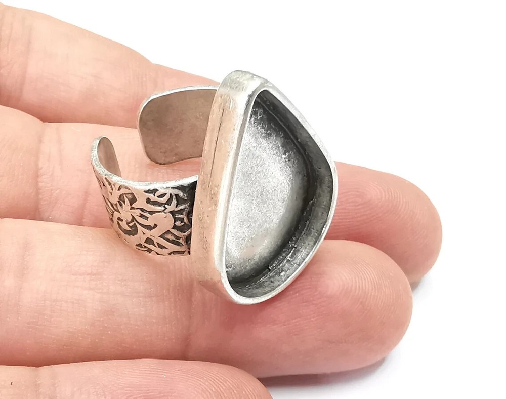 Drop Ring, Ring Blank Setting, Cabochon Mounting, Adjustable Resin Base Bezels