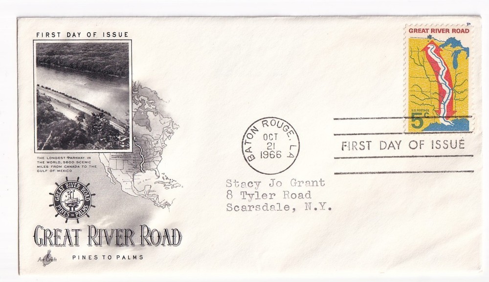 STAMP US SCOTT 1319 "Great River Road" 5 CENT 1966 FDC - D