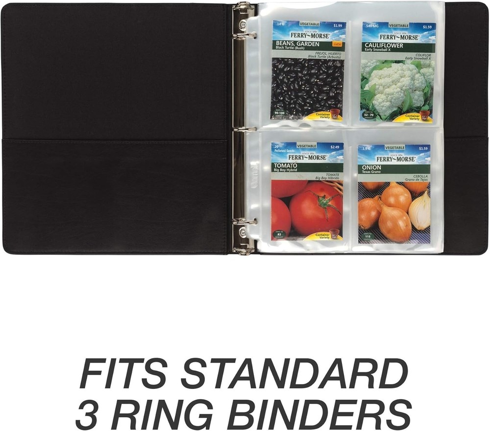 50 Pack Garden Seed Organizer Sleeves Polypropylene 4 Pockets 3 Ring Binder