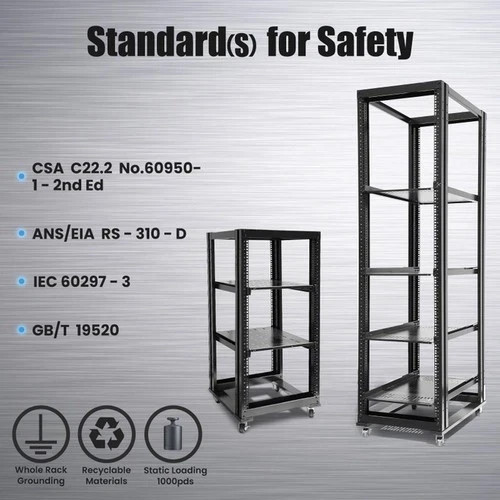 27U 4 Post Open Frame Server Rack 19” – 17” Deep Network Rack with 3 L Rails