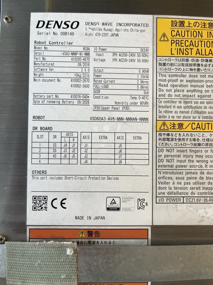 Denso Robot VS060A3 Fully Functional. Includes: Denso Robot Arm and Controller