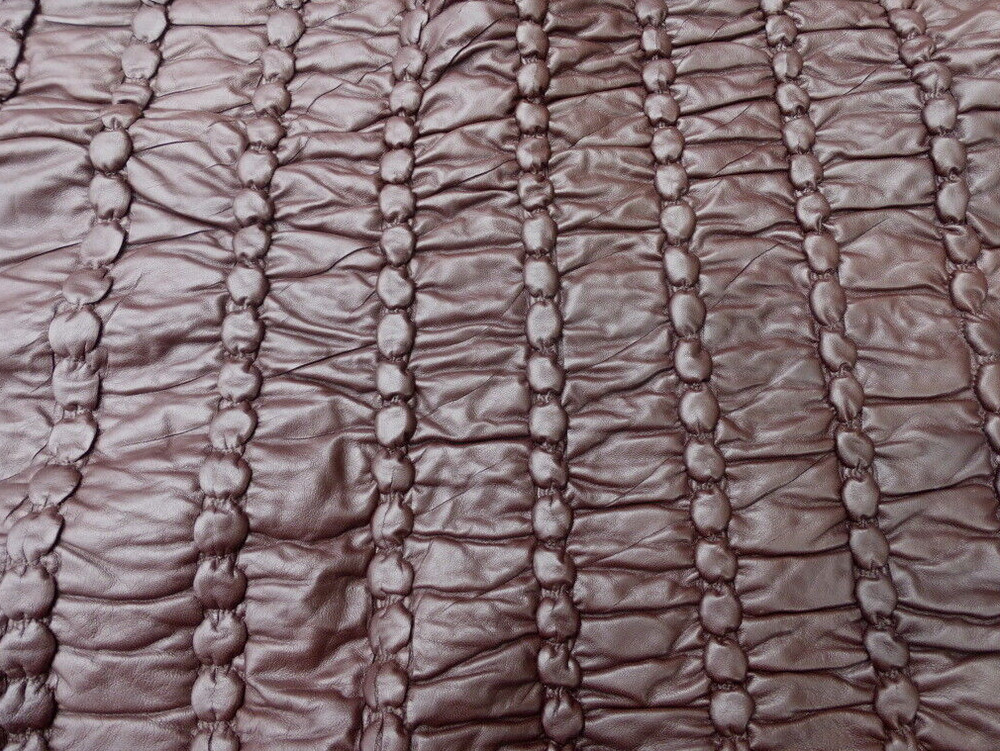 Lambskin leather hide Chocolate Brown 3-D Quilted Rope Pattern w/Polyfill back