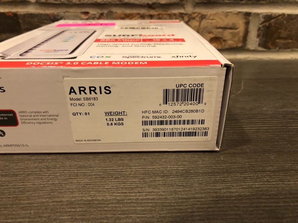ARRIS SB6183 DOCSIS 3.0 Cable Modem - White