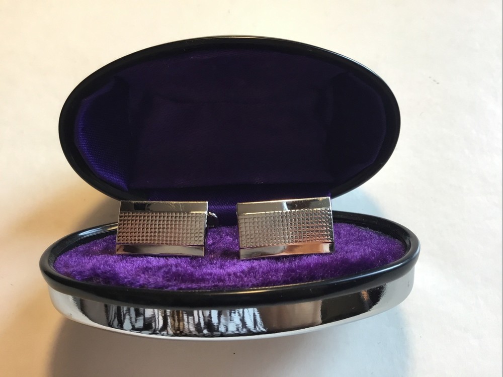 Cufflinks Rectangle Shiny Silver Tone Good Condition Boxed