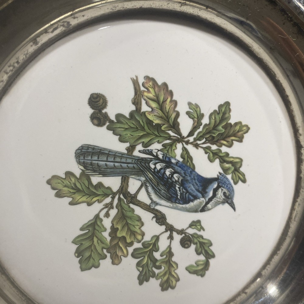 SHERIDAN Silver Plate/ Ceramic Tile American BIRDS Drink Coasters Barware