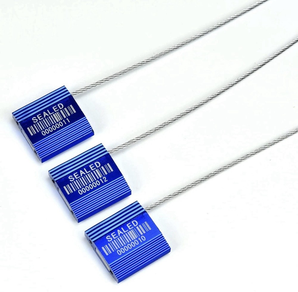 45 Blue High Security Cable Seals Pull Tight Numbered Barcode Steel Wire Tags