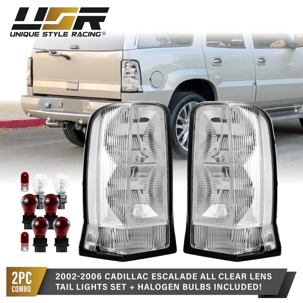 All Clear Tail Lights with Bulbs L+R Pair For 2002-2006 Cadillac Escalade SUV