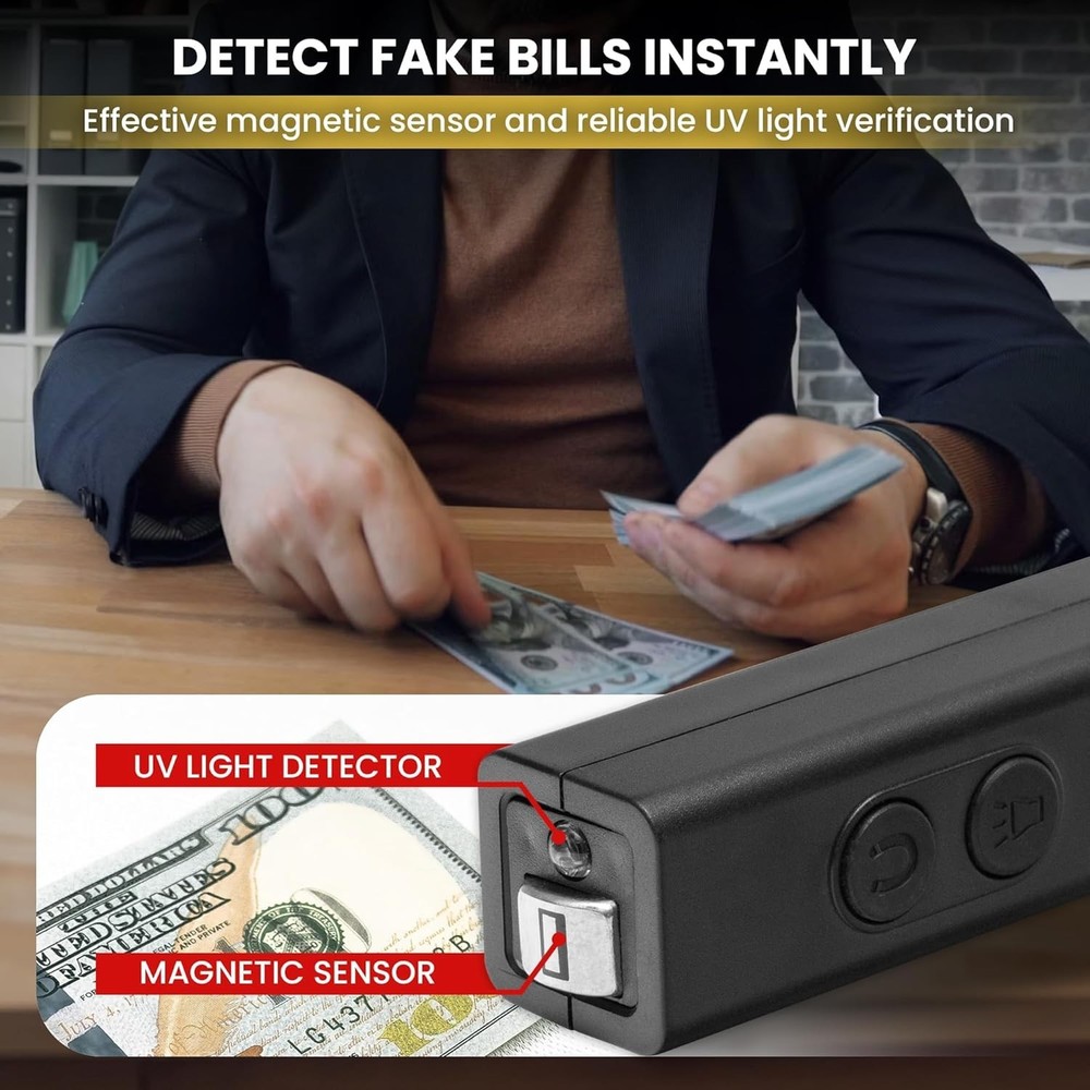 Professional 2-in-1 Fake Bill Checker with UV Light & Magnetic Sensor Technology