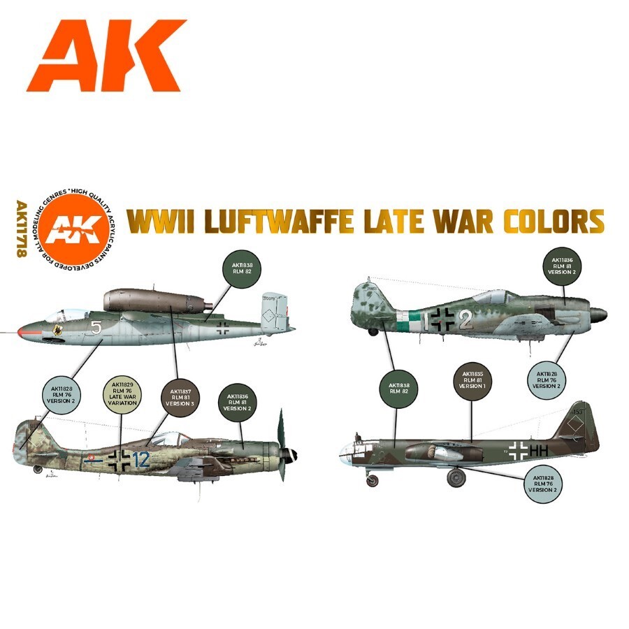 AK Interactive: WWII Luftwaffe Late War Colors - Acrylic Paint Set - AK11718