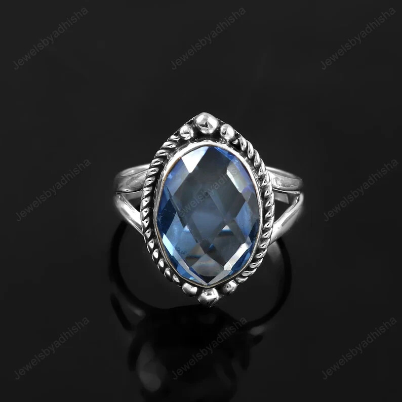Blue Tanzanite Ring 925 Sterling Silver Band& Statement Ring Handmade All Size