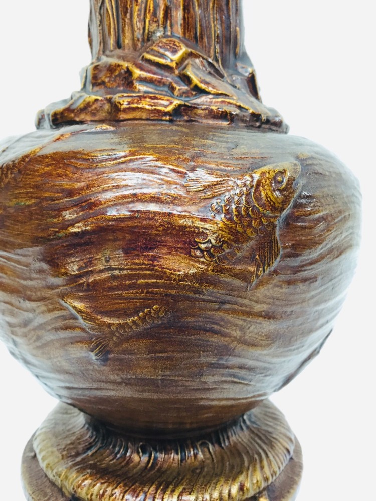 Antique Vase Freshwater Fish & Cattails