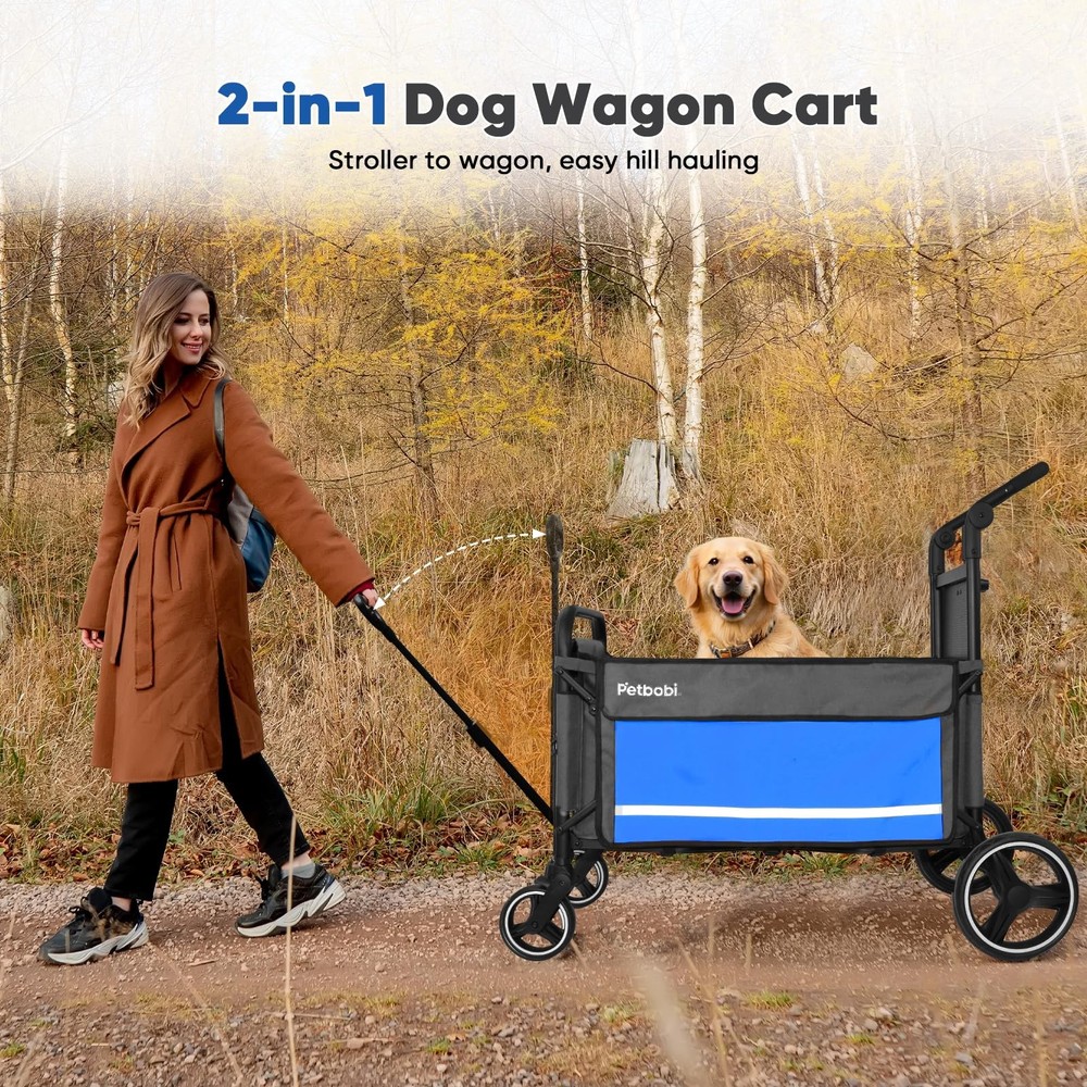 2-in-1 Dog Wagon Stroller for Large & Medium Dogs – Foldable Push & Pull Stro...