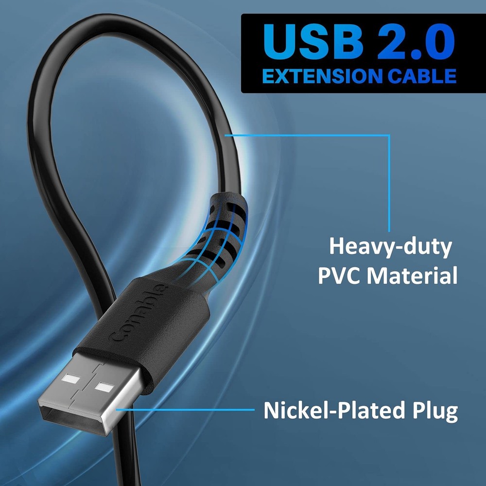 3 Pack USB Extension Cable 2 FT, Short 2.0 Type A 2FT (3 Pack), Black