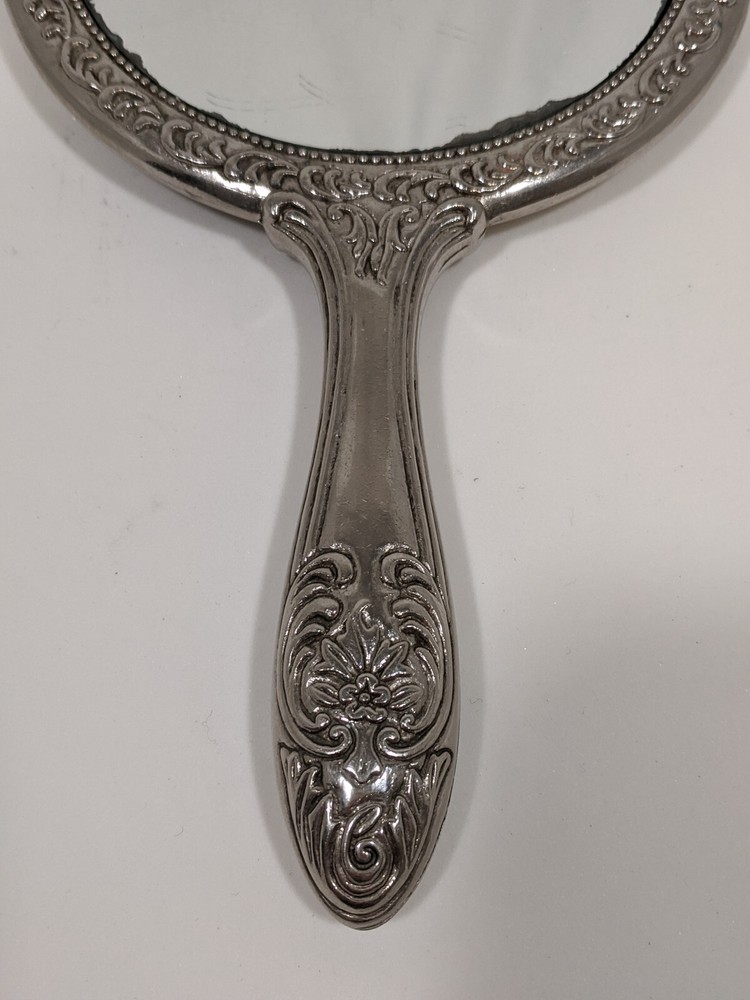 Victorian Hand Held Silver Plated Mirror Vintage