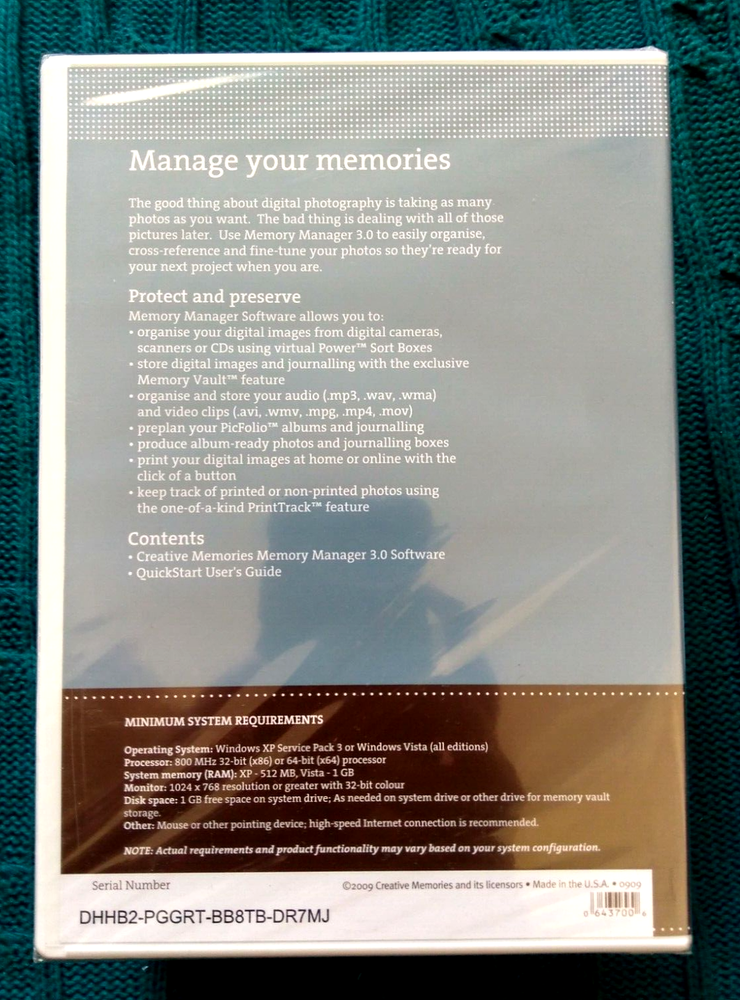 Creative Memories: Memory Manager 3.0 Software Disc Family History Digital Image