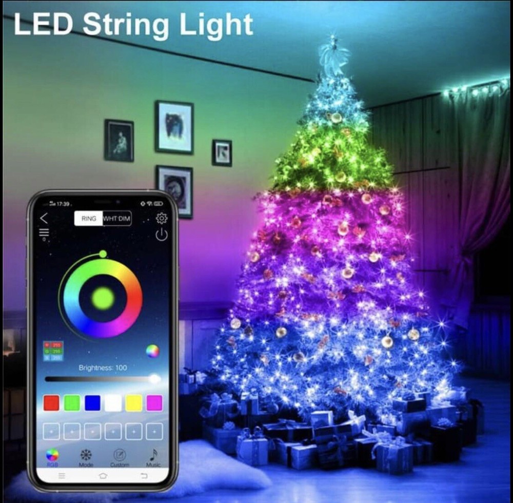 LED Bluetooth App Controlled RGB String Lights - 65 Feet - 200 LEDS