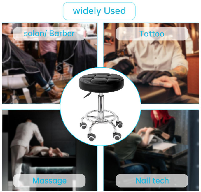 PU Leahter Rolling Stool Height Adjustable Round Swivel Stools for Spa Salon ...