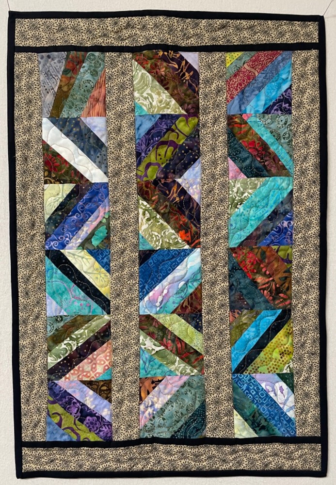 quilted table topper, hand made, batics