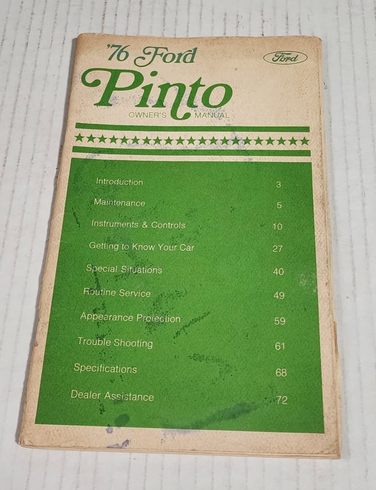 1976 Ford Pinto Owners Manual User Guide Reference Operator Book Fuses Fluids