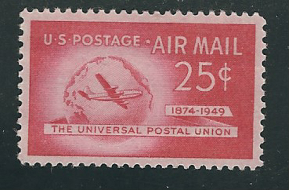 Scott # C-44...25 Cent...Globe & Plane...2 Stamps