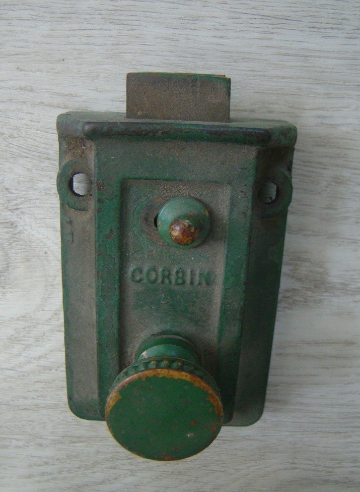 Vintage Green Corbin Surface Rim Night Latch No Keeper Lock Works