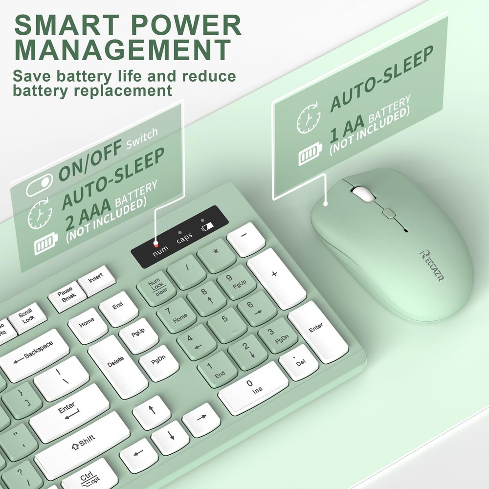Wireless Keyboard and Mouse Combo, FullSized Wireless Keyboard and Adjustable...