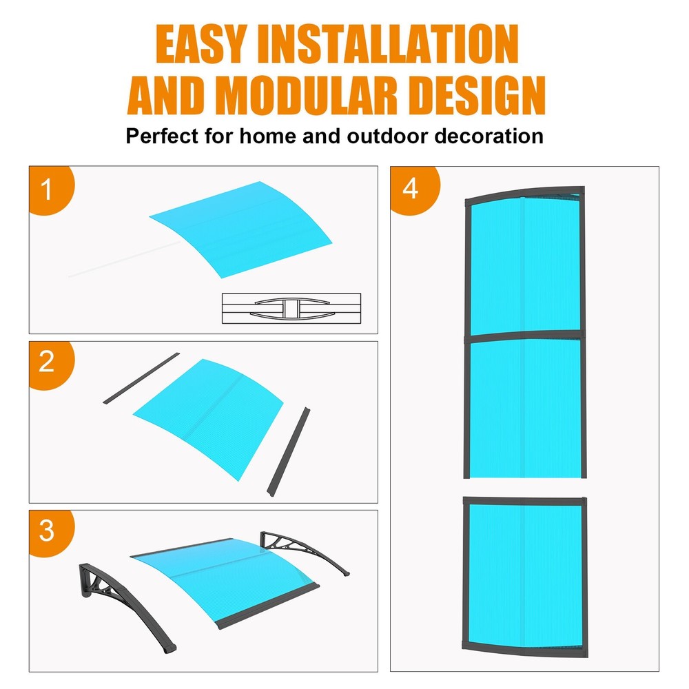 Window Door Awning Canopy Rain Cover Polycarbonate Blue Panel 40"x40"