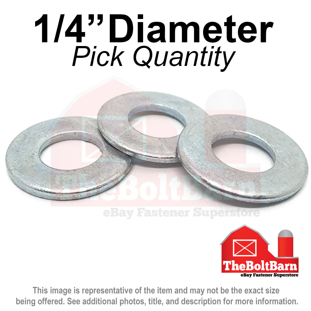 1/4" SAE Flat Washers Low Carbon Steel Zinc Plated (Pick Quantity)