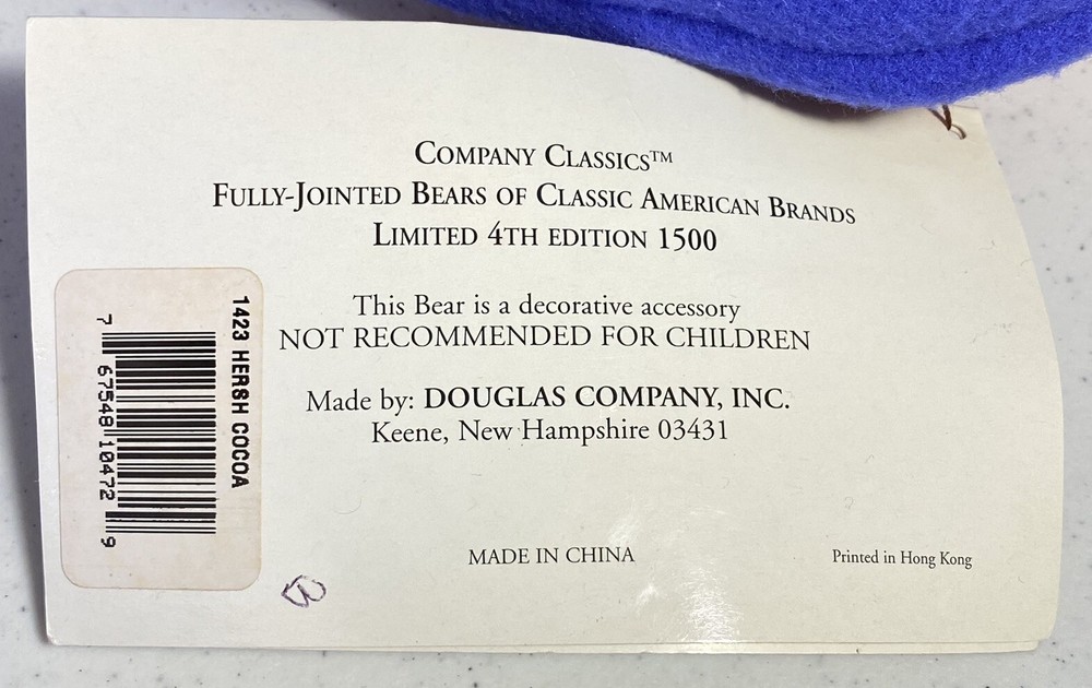 Hershey's Limited Edition Teddy Bear Plush Jointed Vintage Douglas Co Classics