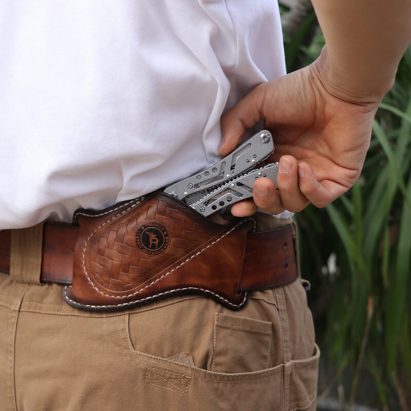 TOURBON Leather Folding/Fixed Knife Sheath EDC Compact Tools Belt Pouch