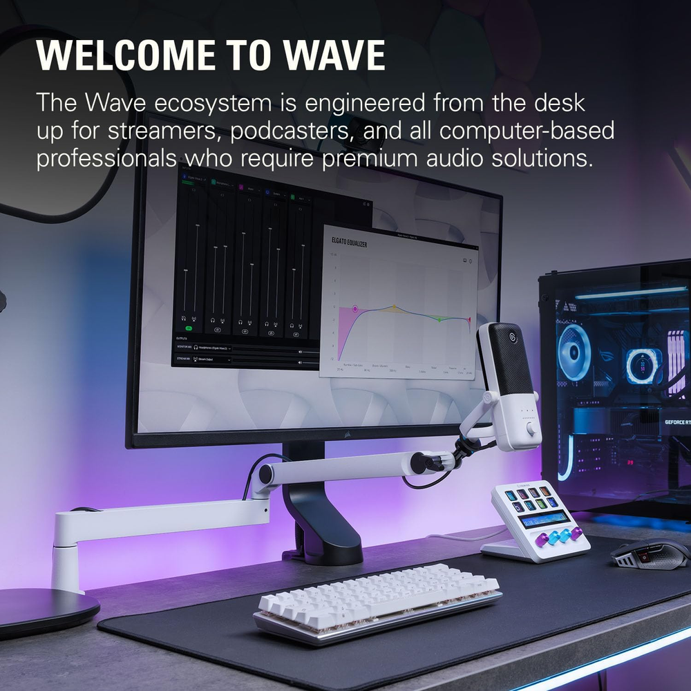 Wave Mic Arm LP White - Premium Low Profile Microphone Arm with Cable Management