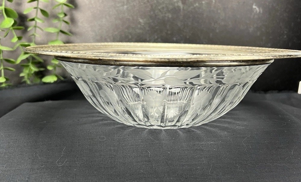 Etched Crystal And Sterling Silver Bowl