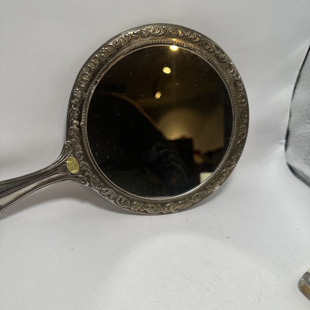 1940s Vanity Grooming 3pc Set Dressing Table Brush, Comb, Hand Mirror Vintage