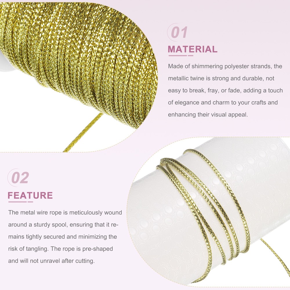 Metallic Cord 1.5mm 109 Yards Metallic Ornament String Light Gold