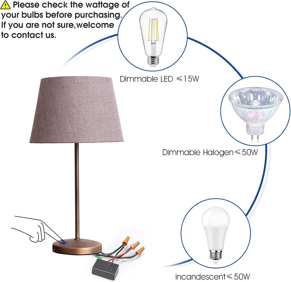 Touch Lamp Switch 2 Pack, Touch Lamp Control Module for Dimmable LED, Incandesce