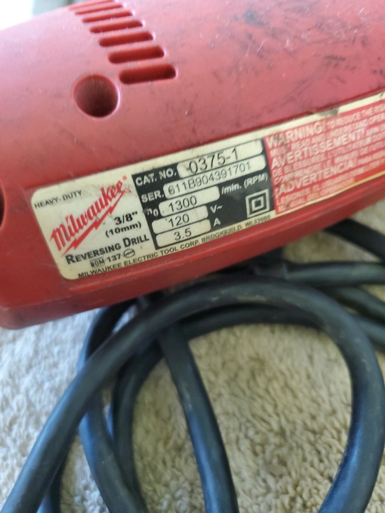 Milwaukee 3/8” Right Angle Reversing Variable Speed Corded Drill # 0375-1