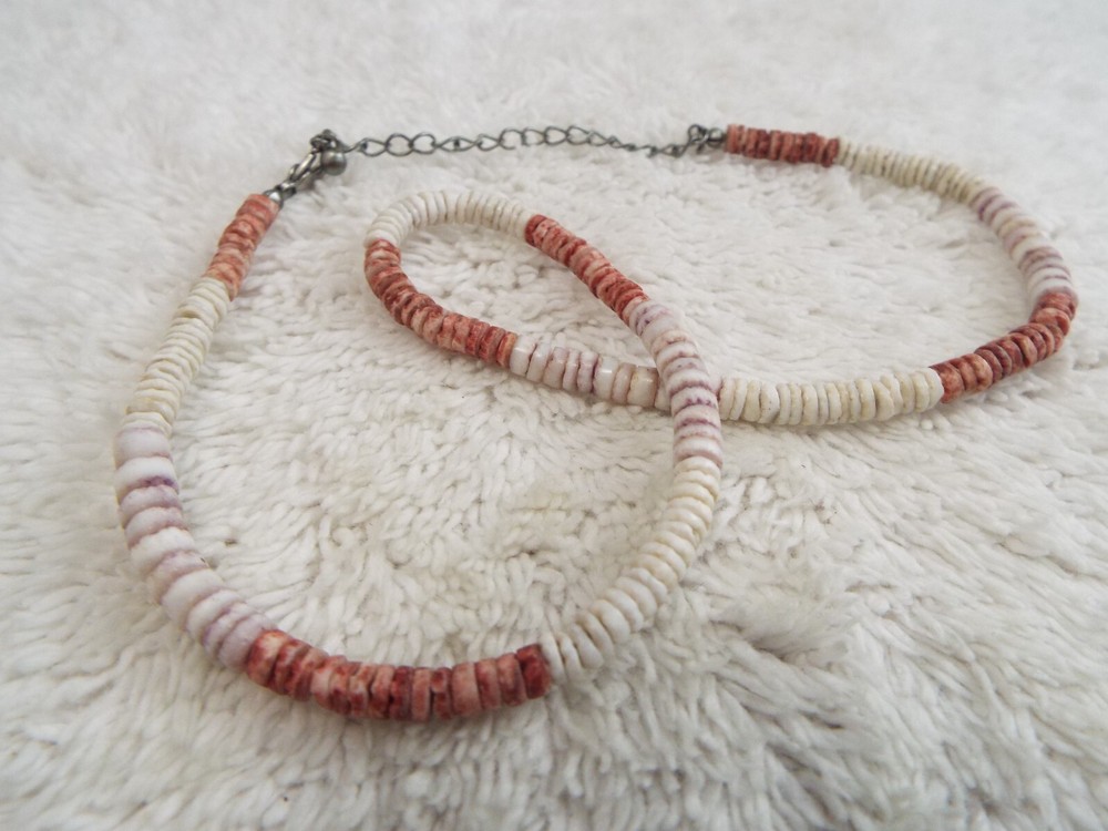 Pink White Heishi Shell Necklace (J5)