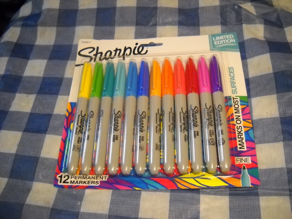 2-Sharpie Permanent Markers, Fine Point, Assorted Bold Colors, 12 Count