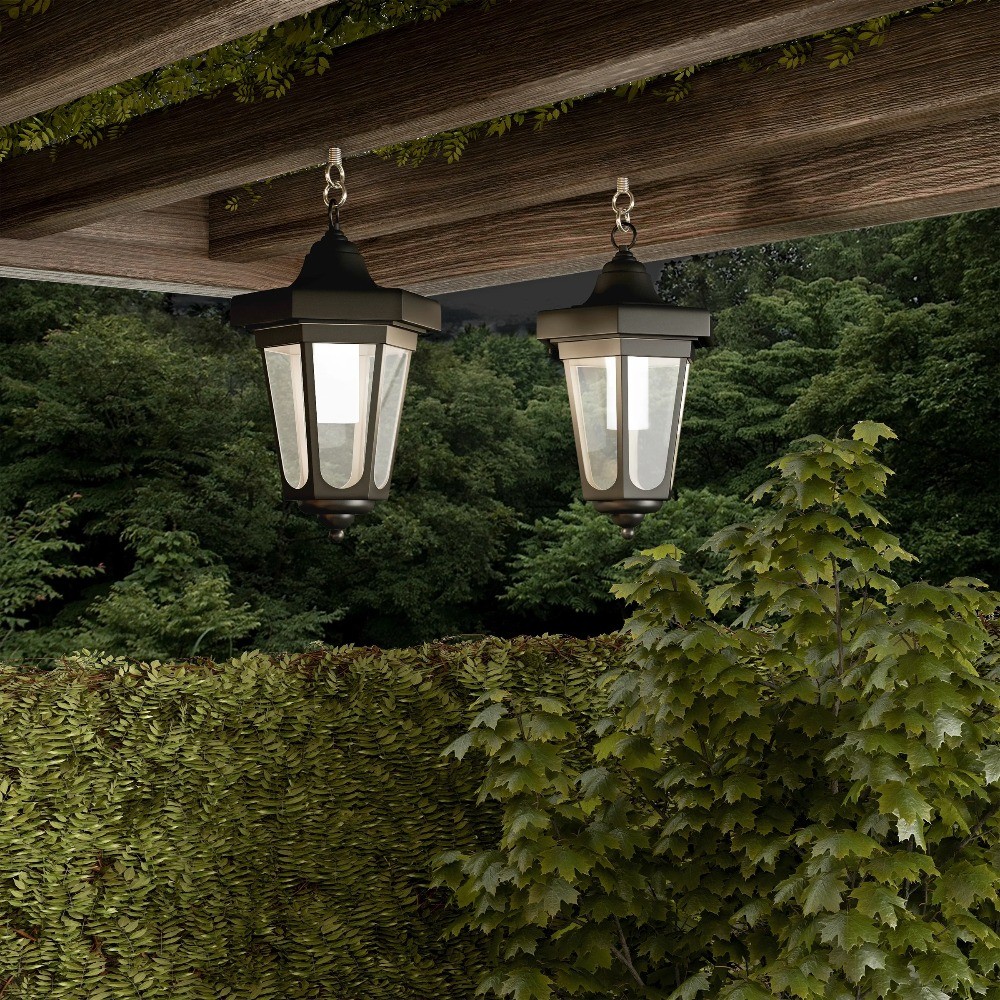 Set of 2 Waterproof LED Solar Lanterns with Shepherd Hooks