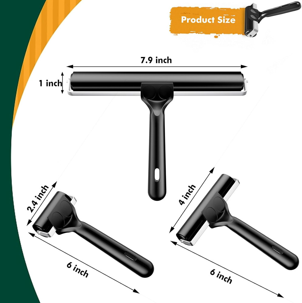 3 Pack Rubber Brayer Rollers for Crafting, Hard Rubber Rollers for Printmaking