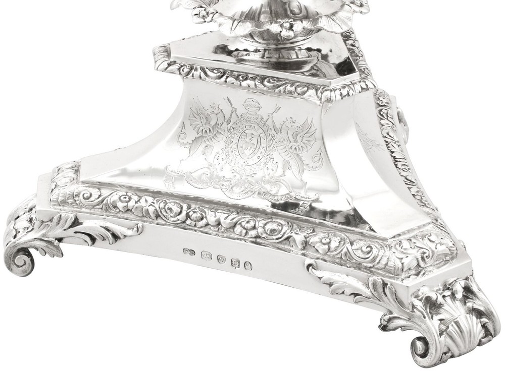 Sterling Silver Three Light Candelabrum Centrepiece - Antique George IV