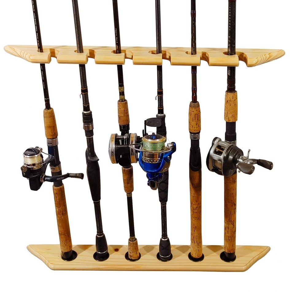 Solid Pine Fishing Rod Rack for Wall and Ceiling Storage (Vertical)