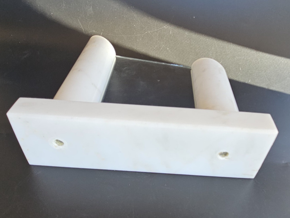 Vintage White & Gray Solid Polished Marble Picture Frame Columns Pillars 6.25" H
