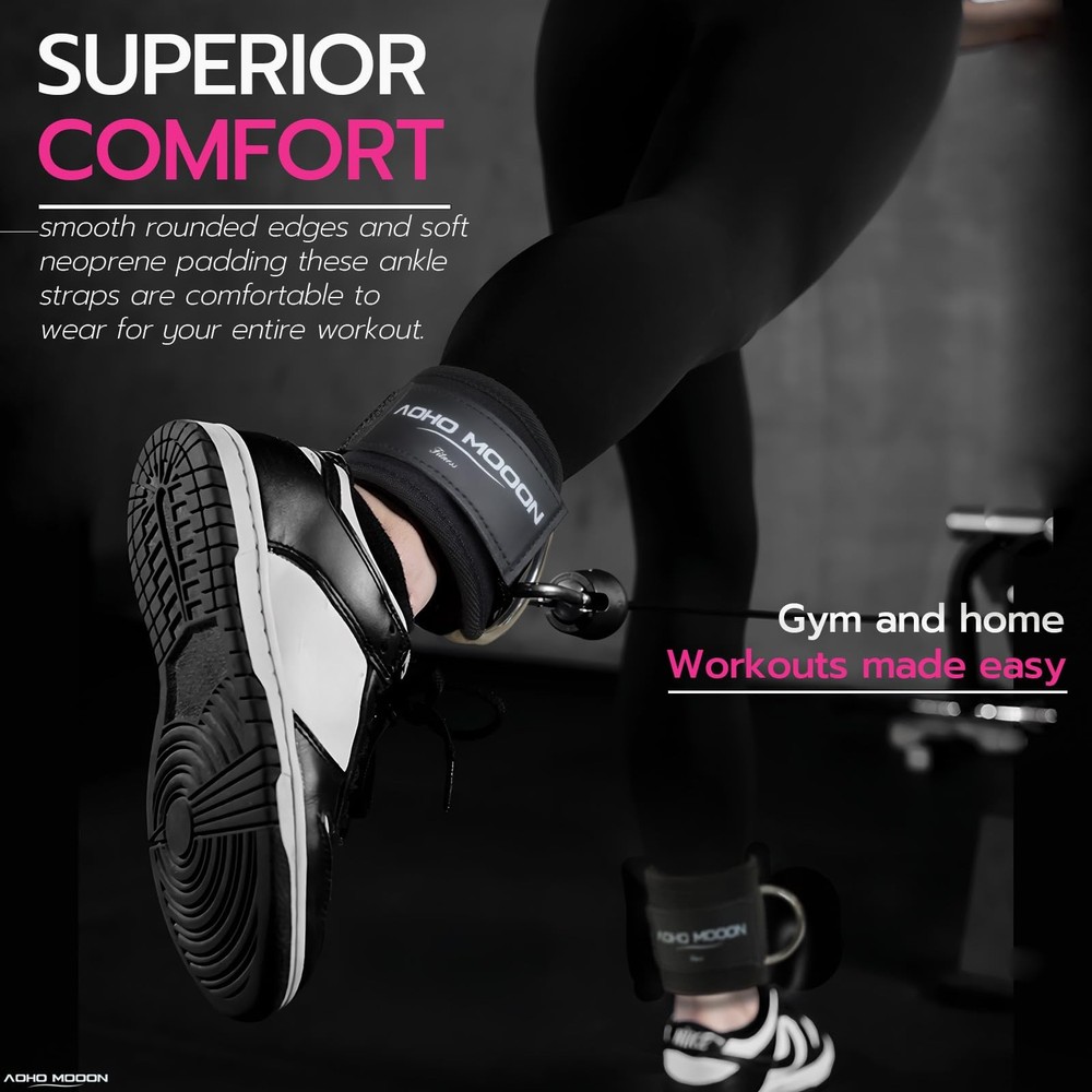 AOHO MOOON Ankle Strap for Cable Machine Attachments, Single, Black - Single