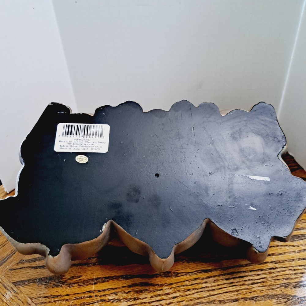 Bronze Look Bunny Planter Plastic Resin 12'' Long