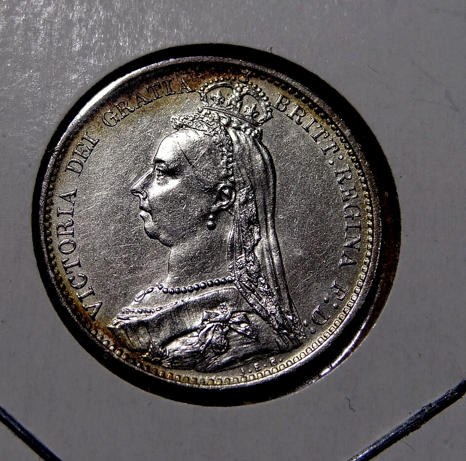 1887 Great Britain 6 Pence Shield Type .925 Silver England Coiin